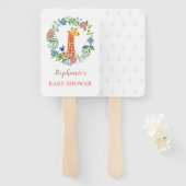 ベビーシャワーキリンフローラパーソナライズされたリース ハンドファン (正面&裏面)