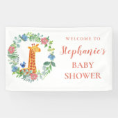 ベビーシャワーキリンフローラパーソナライズされたリース 横断幕 (横)