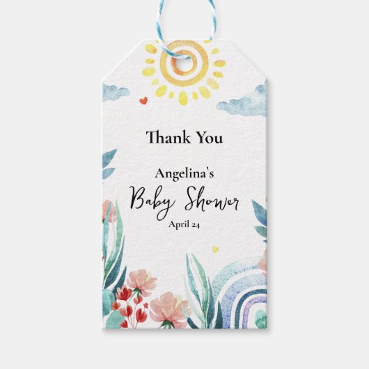 ベビーシャワーギフトラベルと水彩デザイン。 ギフトタグ (正面)