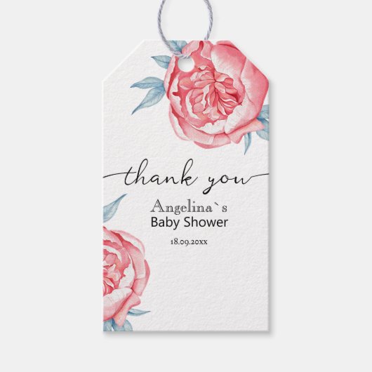 ベビーシャワーギフトラベルは水彩牡丹を特徴とする ギフトタグ (正面)
