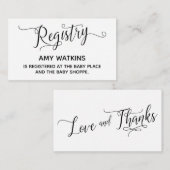 ベビーシャワーギフト登録カード(スクリプト付きエレガント) エンクロージャーカード (正面/裏面)