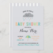 ベビーシャワークラウドスプリンクル傘のジェンダーリビール 招待状 (正面/裏面)