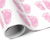 ベビーシャワーグリッターガールピンクローズホワイト足 ラッピングペーパー (ロールコーナー)