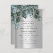 ベビーシャワーグリッターグレーユーカリプトゥスグリーンブルー 招待状 (正面/裏面)