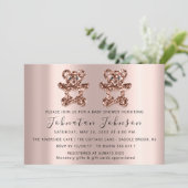 ベビーシャワーグリッターバラツインズベアーボーイガール 招待状 (スタンド正面)