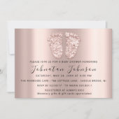 ベビーシャワーグリッターバラ赤面足グレーボーイガール 招待状 (正面)