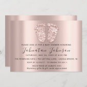 ベビーシャワーグリッターバラ赤面足グレーボーイガール 招待状 (正面/裏面)