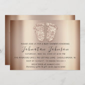 ベビーシャワーグリッターバラ足ワールドボーイガール 招待状 (正面/裏面)