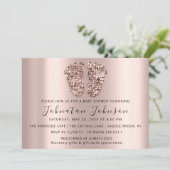 ベビーシャワーグリッターバラ金ゴールド足グレーボーイガール 招待状 (スタンド正面)