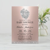 ベビーシャワーグリッターベビー足モダンバラ金ゴールド 招待状 (スタンド正面)