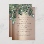 ベビーシャワーグリッター足バラウッドランド金ゴールド 招待状 (正面/裏面)