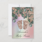 ベビーシャワーグリッター足バラグリッターグリーン 招待状 (裏面)