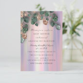 ベビーシャワーグリッター足バラグリッターパープルバラ 招待状 (スタンド正面)