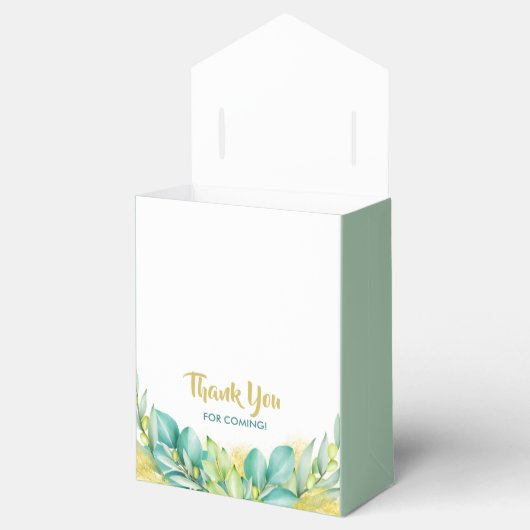 ベビーシャワーグリーナリーユーカリ葉オリーブ フェイバーボックス (オープン)