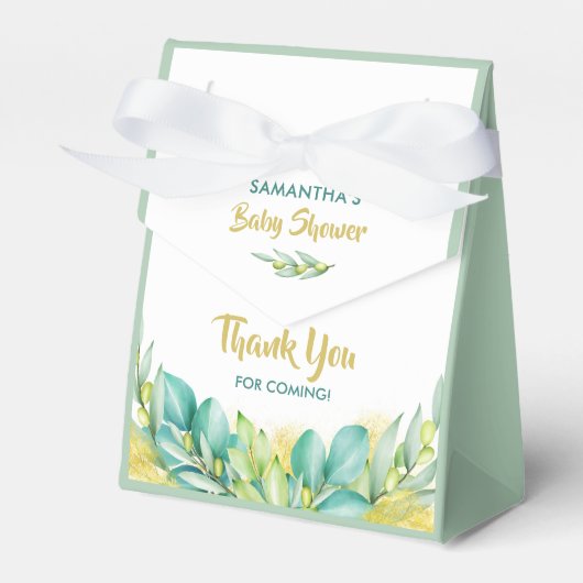 ベビーシャワーグリーナリーユーカリ葉オリーブ フェイバーボックス (正面サイド)