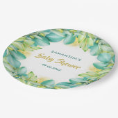 ベビーシャワーグリーナリーユーカリ葉オリーブ ペーパープレート (アングル)