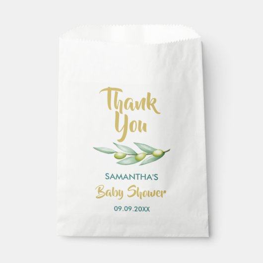 ベビーシャワーグリーンリーオリーブブランチエレガント フェイバーバッグ (正面)