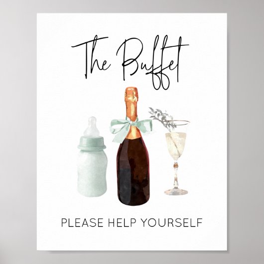 ベビーシャワーグリーンsipのためのビュッフェサイン&参照 ポスター (正面)