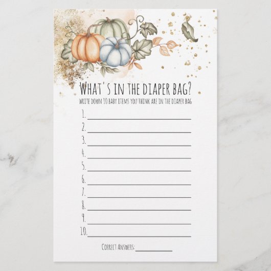 ベビーシャワーゲームおむつバッグカード チラシ (正面)