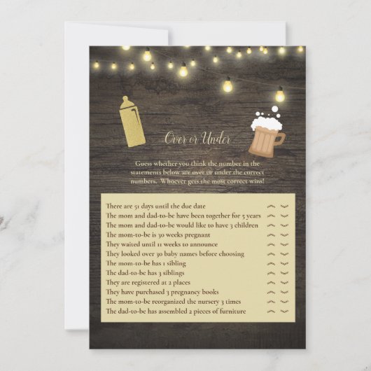 ベビーシャワーゲームの上または下で金ゴールドを醸造する 招待状 (正面)