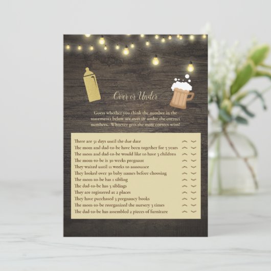 ベビーシャワーゲームの上または下で金ゴールドを醸造する 招待状 (スタンド正面)