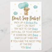 ベビーシャワーゲームを言わないテディベアーブルーバルーン (正面)