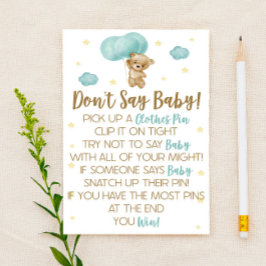 ベビーシャワーゲームを言わないテディベアーブルーバルーン