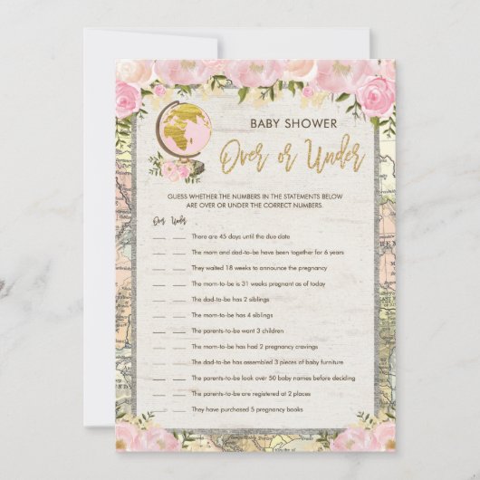 ベビーシャワーゲームカードの上または下のヴィンテージ旅行 招待状 (正面)