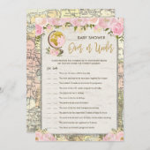 ベビーシャワーゲームカードの上または下のヴィンテージ旅行 招待状 (正面/裏面)