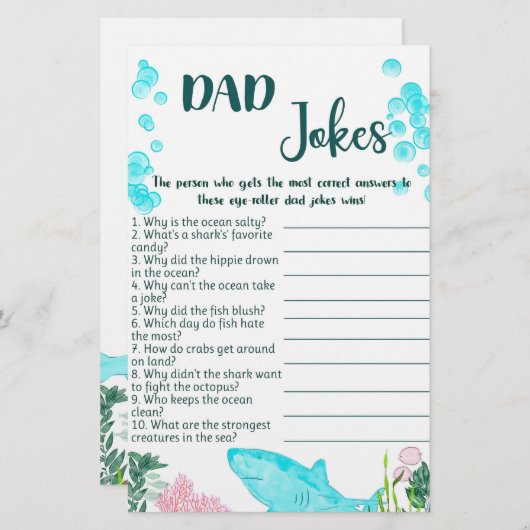 ベビーシャワーゲームカードパパジョーク 便箋 (正面/裏面)