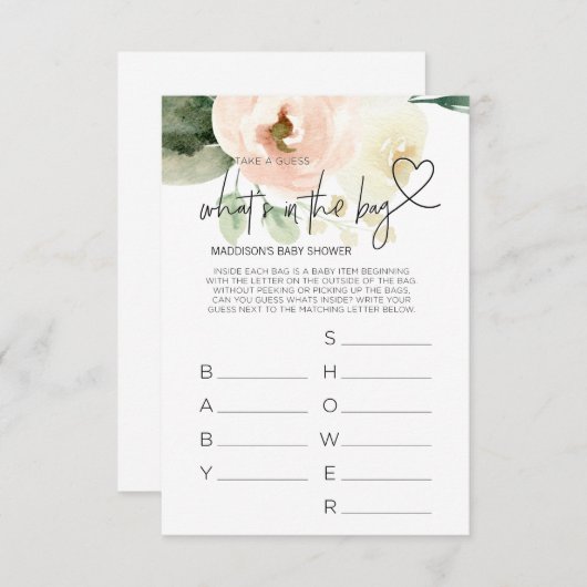 ベビーシャワーゲームベビーガールピンク花模様ベビーカード エンクロージャーカード (正面/裏面)