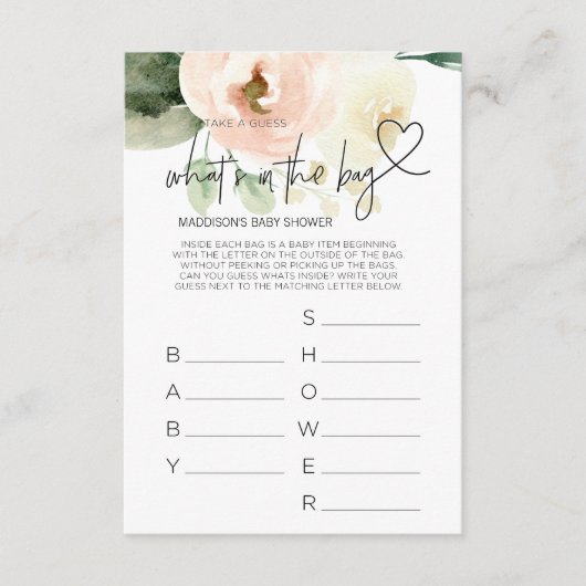 ベビーシャワーゲームベビーガールピンク花模様ベビーカード エンクロージャーカード (正面)