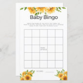 ベビーシャワーゲームベビービンゴイエローサンフラワー (正面/裏面)