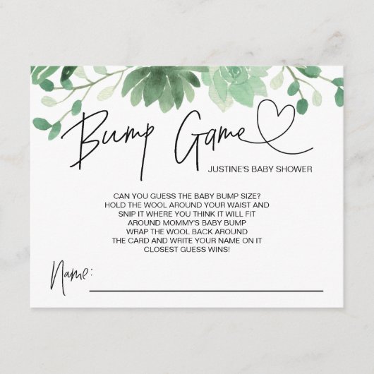 ベビーシャワーゲームベビーBump Guess Cards Succulents エンクロージャーカード (正面)