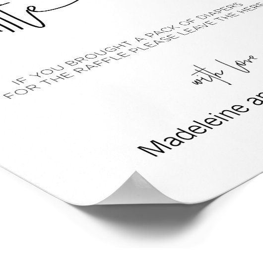 ベビーシャワーゲーム用おむつラッフルサインハート ポスター (角)