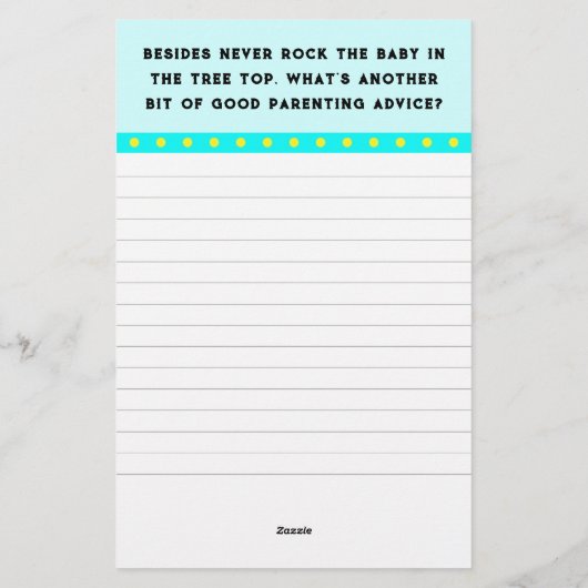 ベビーシャワーゲーム用文房具 便箋 (裏面)