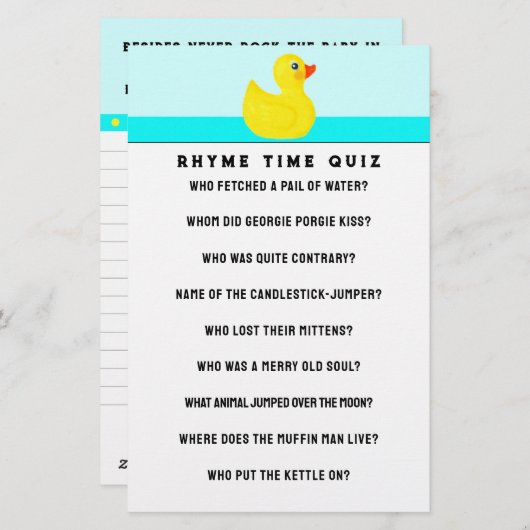 ベビーシャワーゲーム用文房具 便箋 (正面/裏面)