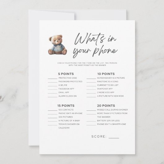 ベビーシャワーゲーム男の赤ちゃん電話の内容 招待状 (正面)