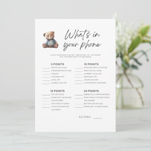 ベビーシャワーゲーム男の赤ちゃん電話の内容 招待状 (スタンド正面)