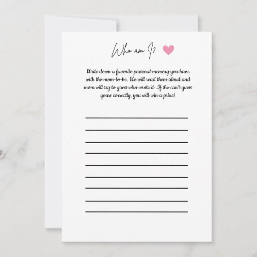 ベビーシャワーゲーム - 私は誰？ 招待状 (正面)