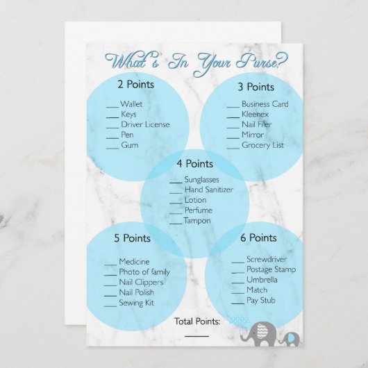 ベビーシャワーゲーム「財布の中に何が?」 招待状 (正面/裏面)