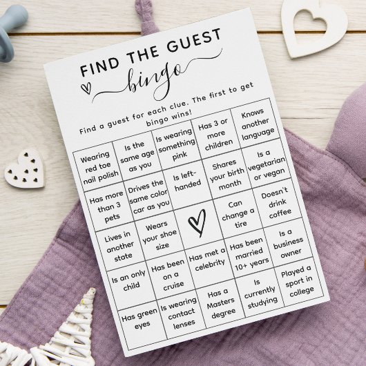 ベビーシャワーゲームFind The Guest Bingo Card 招待状