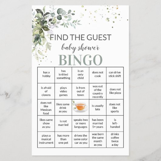 ベビーシャワーゲームFind the Guest Bingo Card Flyer チラシ (正面)