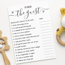 ベビーシャワーゲームFind The Guest Minimalist Card 招待状