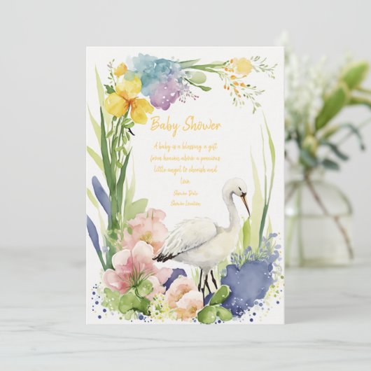 ベビーシャワーコウノトリ花招待状カード セーブザデート (スタンド正面)