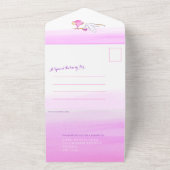 ベビーシャワーコウノトリ、水彩ピンクの写真 オールインワン招待状 (外側)