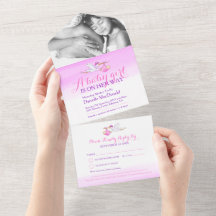 ベビーシャワーコウノトリ、水彩ピンクの写真