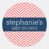 ベビーシャワーコレクション – コーラルとネイビーシェブロン ラウンドシール (正面)