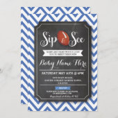 ベビーシャワーサッカーラグビーブルーボーイをすすりと見る 招待状 (正面/裏面)