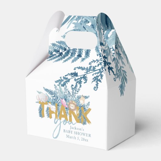 ベビーシャワーサファリアニマルズエキゾチックパーソナライズされた フェイバーボックス (裏面サイド)